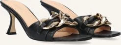 Guess Mules Dillie aus schwarzem Leder mit Kitten Heel