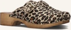 Notre-V 7743 Damen Clogs - Braun mit Leoprint aus edlem Ponyfell