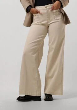 Mos Mosh Colette Shimmer Wide Leg Jeans in Beige