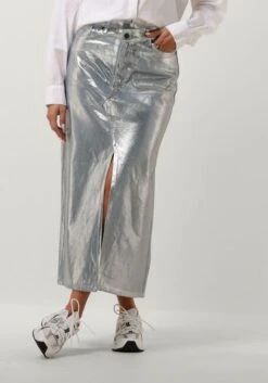 Co'couture Foil Denim Skirt - Hellblauer Maxirock mit grafischem Finish