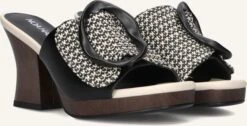 Noa Harmon 9660 Mules - Schwarze Leder-Pantoletten mit Blockabsatz