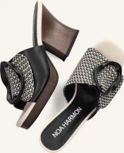 Noa Harmon 9660 Mules - Schwarze Leder-Pantoletten mit Blockabsatz -Teveo Geschaft 282638 5
