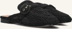 Bibi Lou Schwarze Damen Slipper mit Schnalle und Peeptoe