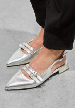 Stefano Lauran Marianna Silberne Leder Slingbacks Damen -Teveo Geschaft 306303 7