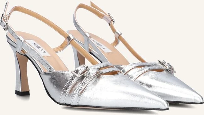 Notre-V 7212 Silberne Leder-Slingbacks mit Pfennigabsatz 3 Notre-V 7212 Silberne Leder-Slingbacks mit Pfennigabsatz