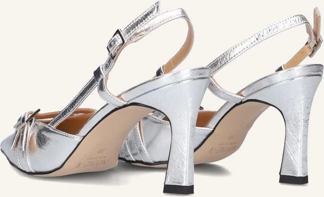 Notre-V 7212 Silberne Leder-Slingbacks mit Pfennigabsatz 4 Notre-V 7212 Silberne Leder-Slingbacks mit Pfennigabsatz – Bild 2