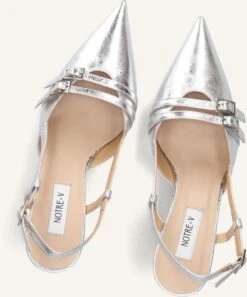 Notre-V 7212 Silberne Leder-Slingbacks mit Pfennigabsatz 9 Notre-V 7212 Silberne Leder-Slingbacks mit Pfennigabsatz -Teveo Geschaft 309843 5
