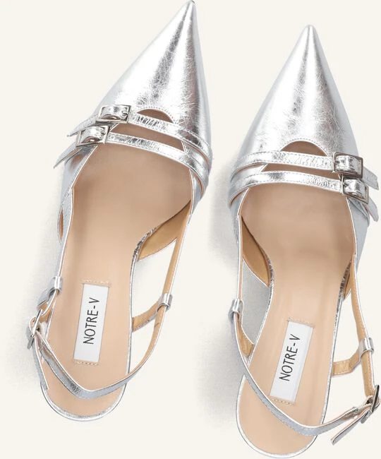 Notre-V 7212 Silberne Leder-Slingbacks mit Pfennigabsatz 6 Notre-V 7212 Silberne Leder-Slingbacks mit Pfennigabsatz – Bild 4