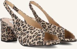 Notre-v Beige Slingbacks 16068 - Leoprint Peeptoes mit Blockabsatz