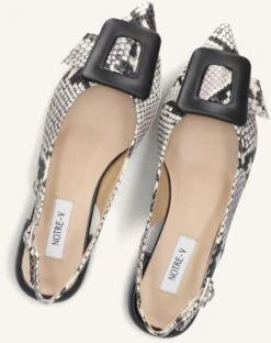 Notre-v Beige Snake Print Leather Slingbacks 12241 - Elegant Pointed Toe Flats -Teveo Geschaft 309910 5