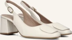 Lina Locchi 010-150 Beige Leather Block Heel Slingbacks