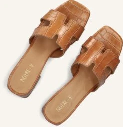Notre-V Damen Mules AS-16621 - Braunes Leder mit Krokoprägung -Teveo Geschaft 310319 5