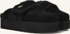 Nubikk Slipper Teddy Fur Schwarz - Moderne Damen Slipper mit Klettverschluss