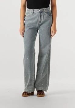 Alix The Label Ladies Woven Embellished Denim Pants - Blue Straight Leg