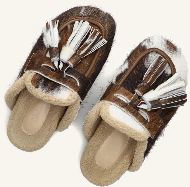 Toral Ariana Damen Slipper - Braunes Ponyfell mit Tier-Aufdruck 6 Toral Ariana Damen Slipper - Braunes Ponyfell mit Tier-Aufdruck – Bild 4