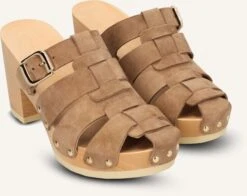 Jan Jansen Woodie Be Good Clogs - Braune Wildleder Absätze für Damen