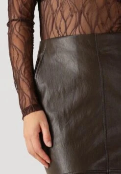 Co'couture Gitt Floor Skirt - Brown Leather-Look Midi Skirt -Teveo Geschaft 328552 3