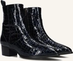 Notre-v Damen Stiefeletten 63231 - Blaues Lackleder mit Blockabsatz