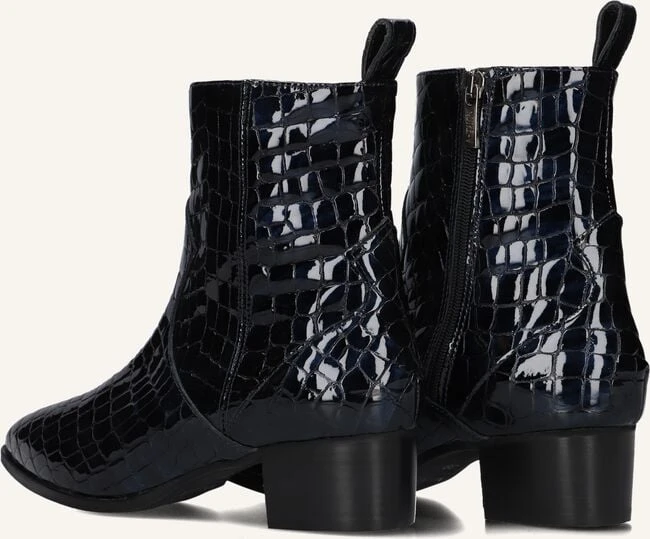 Notre-v Damen Stiefeletten 63231 - Blaues Lackleder mit Blockabsatz 4 Notre-v Damen Stiefeletten 63231 - Blaues Lackleder mit Blockabsatz – Bild 2