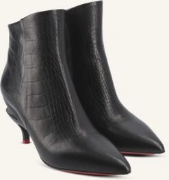 Jan Jansen Duplex Ankle Bootie - Schwarze Leder-Stiefeletten mit Krokodil-Prägung