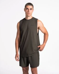 TEVEO Pace Tank - Men's Lightweight Performance Tank Top in Khaki