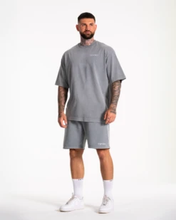 Acid Grey Acid-Washed Cotton Streetwear Shorts -Teveo Geschaft Acid Men Tshirt Grau 3.2