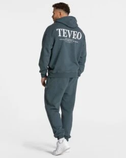 Navy Acid Wash Joggers - Men's Premium Cotton Sweatpants with Zip Pockets -Teveo Geschaft Acid Oversized Sweater Navy 3879