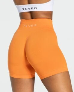High-Waisted Orange Fitness Shorts - Seamless Booty Lifting Performance Wear -Teveo Geschaft Classy Seamless Short orange 7177