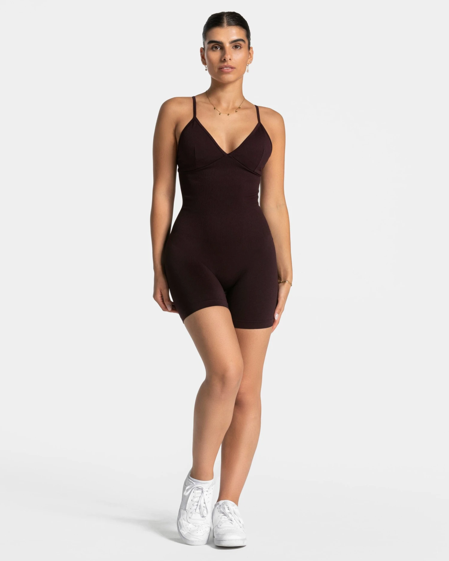 Essence V-Back Covert Scrunch Short Jumpsuit - Merlot 3 Essence V-Back Covert Scrunch Short Jumpsuit - Merlot