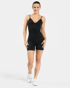 Essence V-Back Covert Scrunch Short Jumpsuit - Black