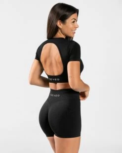 TEVEO Everyday Cut Out T-Shirt Schwarz - Rückenfreies Damen Sportoberteil -Teveo Geschaft Everyday Cut Out T Shirt schwarz 5652