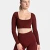 TEVEO Femme Backless Longsleeve Weinrot - Sport-Oberteil mit Rückenausschnitt -Teveo Geschaft Femme Longsleeve burgundy 5589