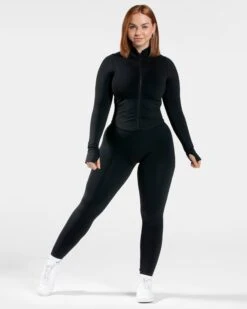 Shaping Zip Jacke Damen Schwarz - Figurbetonte Femme Sportjacke -Teveo Geschaft Femme Shaping Zip Jacke Schwarz 6122