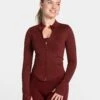 Shaping Zip Jacke Weinrot – Figurbetonte Damen Sportjacke mit Kragen