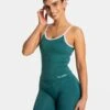 Ignite Cami Top - Petrol Longline Sports Tank with Built-in Bra