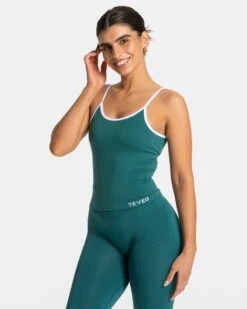Ignite Cami Top - Petrol Longline Sports Tank with Built-in Bra