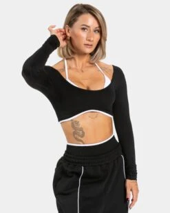 Women's Longsleeve Gym Top with Integrated Bra - Ignite Black