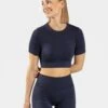 Sensation Crop Top Dunkelblau - Elastisches Fitness Oberteil für Damen