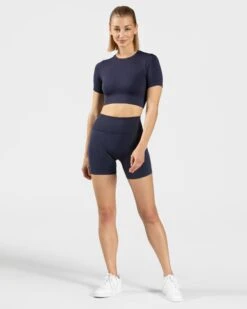 Sensation Crop Top Dunkelblau - Elastisches Fitness Oberteil für Damen 9 Sensation Crop Top Dunkelblau - Elastisches Fitness Oberteil für Damen -Teveo Geschaft Sensation Short Dunkelblau 0341