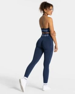 TEVEO Signature Neckholder BH Dunkelblau – Sport-BH für Damen -Teveo Geschaft Signature Leggings Dunkelblau 0977