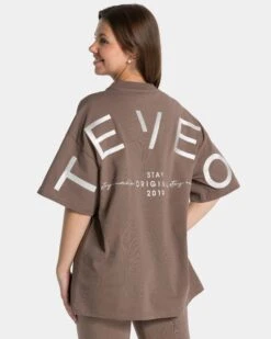 TEVEO Signature Oversized T-Shirt Mokka - Premium Damen Baumwollshirt