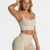 Sport BH Sand Damen - Statement Medium Support Bra mit Rückenausschnitt