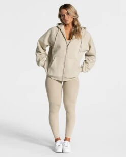 Statement Oversized Jacke "Sand" 10 Statement Oversized Jacke "Sand" -Teveo Geschaft Statement Oversized Zip Jacke Sand 6560