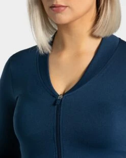 Damen Zip Jacke Dunkelblau | Figurbetonte Statement Sportjacke -Teveo Geschaft Statement Zip Jacke Dunkelblau 0072