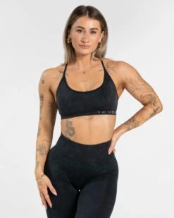 TEVEO Acid Sport BH Schwarz - Damen Fitness BH mit Schnürung
