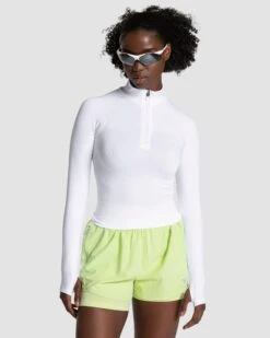 TEVEO Endorphin Half Zip Wei&szlig; – Cropped Running Longsleeve f&uuml;r Damen