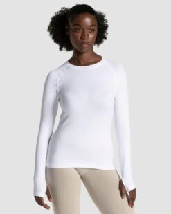 TEVEO Endorphin Longsleeve in Weiß – Funktionales Hybrid Training Oberteil