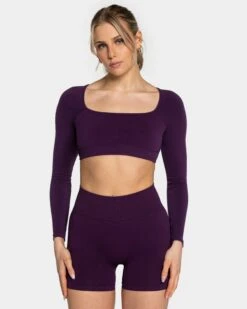 TEVEO Femme Backless Longsleeve Aubergine – Eleganter Rückenausschnitt