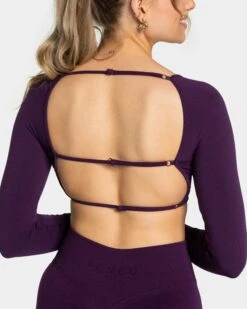 TEVEO Femme Backless Longsleeve Aubergine – Eleganter Rückenausschnitt -Teveo Geschaft TEVEO Femme Backless Longsleeve aubergine 0123