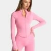 Damen Shaping Zip Jacke Pink - Figurbetonte Sportjacke -Teveo Geschaft TEVEO Femme Zip Jacke pink 2057